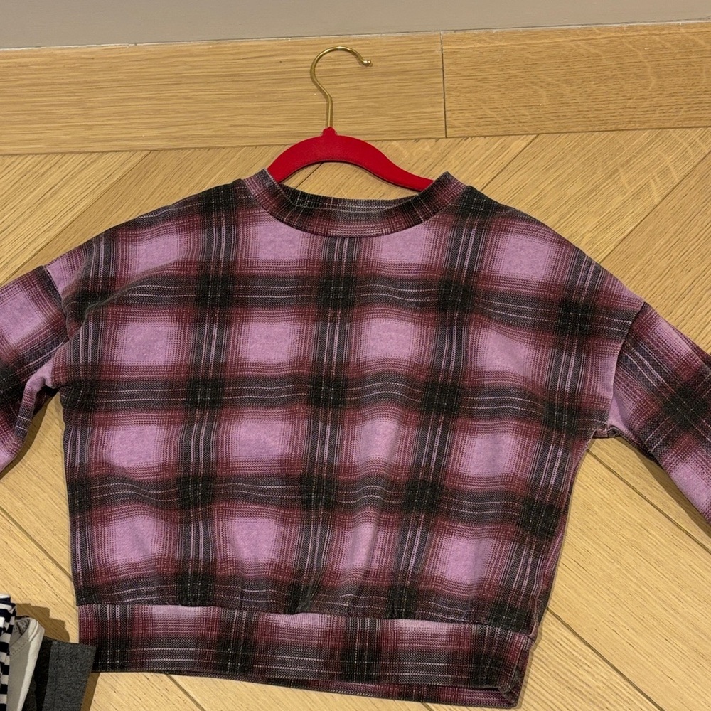 love, Fire Purple Plaid Kids Sweatshirt